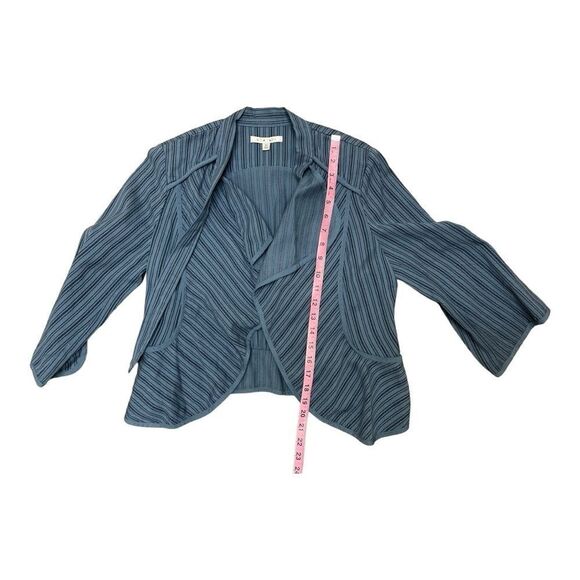 Cabi Womens Cascade Peplum Jacket Blue Pinstripe Waterfall Open Front Cotton M - Picture 3 of 7